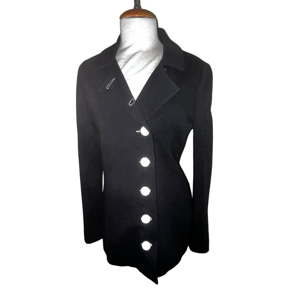 Anthropologie Bailey 44 Womens Blazer Jacket Asymmetric White Button Sz M Black